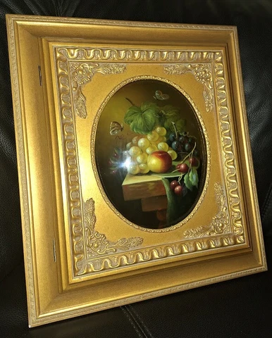 Wood Cabinet for Key Ornate Florentine Style Convex Oval Glass W/Still Life Cover