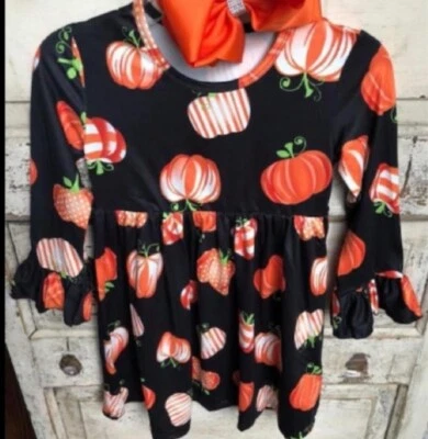 Vestido de otoño estampado de calabaza para niñas, niñas talla 5/6 Foto 1 de 3