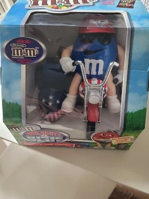 M&M's Candy Dispenser Red, White & Blue Motorcycle. Original Box No Candy - Image 1 of 4
