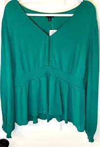 TORRID Blouse Sz 2X Green Gauze V Neck Peplum Smock Poet Peasant Top NWT - Picture 1 of 8