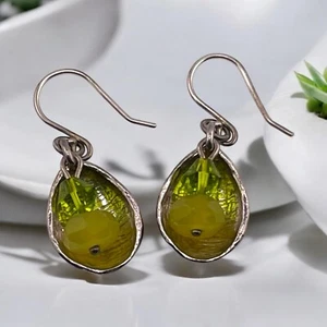 Orecchini Israele in argento sterling 925 con perle di vetro verde serpentina vintage - Foto 1 di 13