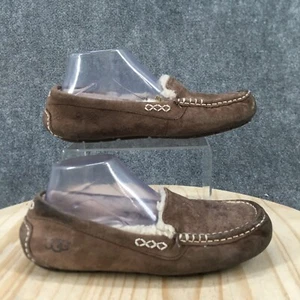 UGG Slippers Womens 9 Ansley Slip On Flats Moccasin Faux Fur Comfort Brown Suede - Picture 1 of 17