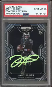 2020 Prizm Black #PB19 Jalen Hurts RC On Card Green Ink PSA/DNA Auto GEM MINT 10 - Picture 1 of 2