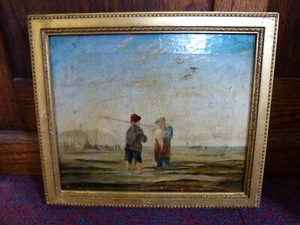 Antikes altes Öl Volksgemälde Fischer Frau Boote Stil von William Collins - Bild 1 von 12