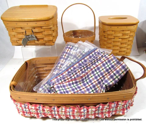 LOT LONGERBERGER BASKETS 1993 Pantry, 1999 Recipe, 2003 Tall Tissue, Napkins + Cover