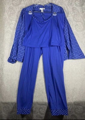NWT 3-Pc Set Bali Studio Collection Blue Pajama Large Flannel Shirt, Pants, Tank - Image 1 of 4