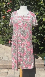 JOAN VASS Nightgown Small Pink Tan  Floral Short Sleeve Lace Trim Soft Buttons - Picture 1 of 6