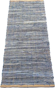 Chardin home Farmhouse Rag Rug Runner 2x5 feet Denim Blue | Cotton & Jute Hand W - Picture 1 of 9
