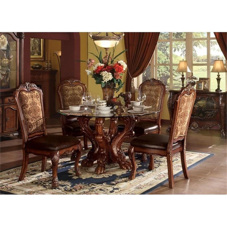 Bowery Hill Dining Table with Single Pedestal in Cherry Oak and Clear Glass - Image 1 of 1