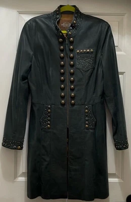 Double D Ranch Green Leather Studded Zip Duster Jacket Sz L Anniversary - Image 1 of 4