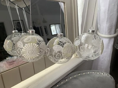 Weihnachtskugel Spitze Glitzer Weiß - Bild 1 von 4