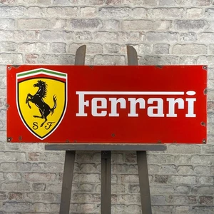 FERRARI Enamel Sign 35.4x13.8x0.4" (90x35x1cm) Rare Race Car Garage Unique Decor - Picture 1 of 19
