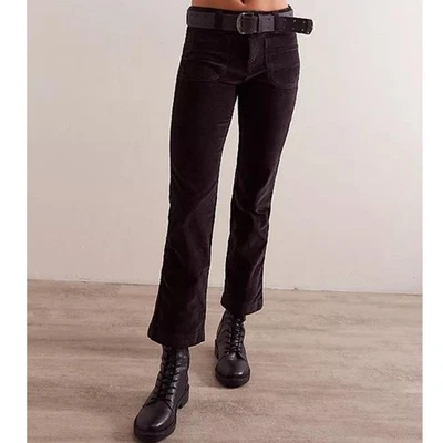 Free People Velvet My Feelings Kick Flare Black High Waisted Pants Size 10 - Image 1 of 4