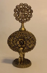 VTG Ormolu Perfume Caged Bottle Glass Dauber Cherub MCM Hollywood Regency Vanity - Picture 1 of 19