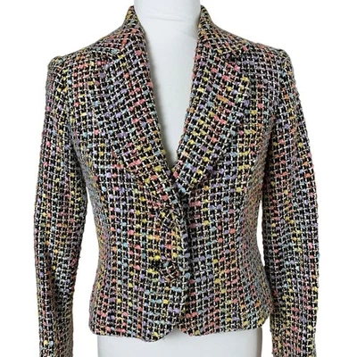 Chaqueta Blazer Vintage Pequeña Talla 4P Pastel Multicolor Tweed Carrera Oficina Foto 1 de 4