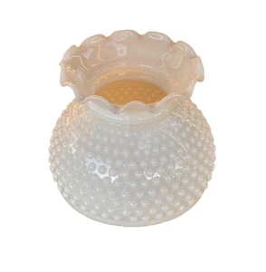 Hobnail Hurricane Lamp Shade White Milk Glass Scalloped Vintage 5.5” Opening - Picture 1 of 3