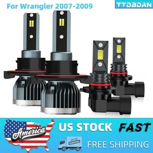 For Jeep Wrangler 2007-2009 LED Headlight Bulbs Kit High/Low Fog Beam 6000K - Picture 1 of 10