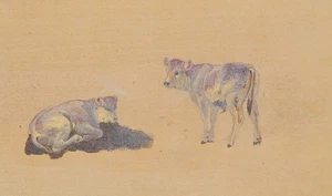 T. WEBER (1813-1875), Studie zweier Kälber, Öl Realismus Tiere 1800-1849 - Picture 1 of 7