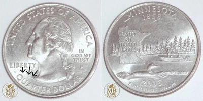 2005 P Minnesota State Quarter - Spiked Head SKH-25c-2005P-01 (MN) - Rare Error - Image 1 of 4