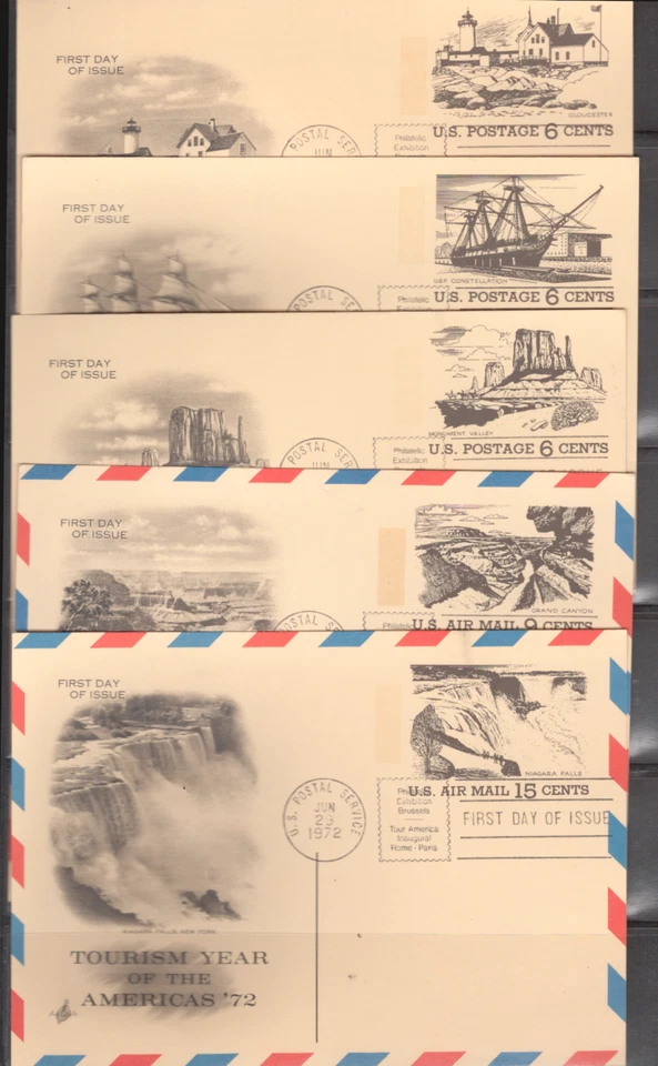 FDC Postal Card Set of 5 - UX61-63 + UXC12-13 Art Craft Cachet - Image 1 of 1