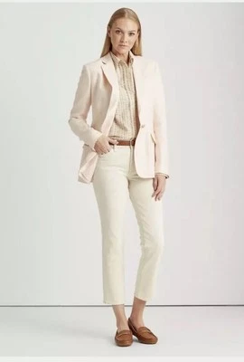 Lauren Ralph Lauren 女式人字形亚麻夹克外套粉色 325 美元 4 码 — 第 1/4 张图片