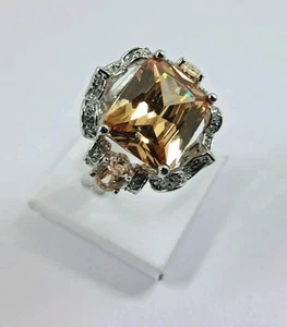 Anello in argento 925 rodiato con cristallo arancione zirconi zirconia cubica - Foto 1 di 6