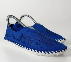 Bernie Mev Shoes Womens Sz 38 Blue Suede Leather Slip On Flats Cut Out Comfort - Picture 1 of 8