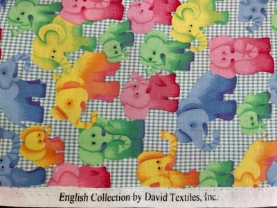 3 Yards Rainbow Elephant On Tiny Blue Gingham English Collection David Textiles - Image 1 of 3
