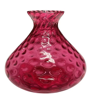 Vintage Fenton Cranberry Coin Dot/Dimple 6" Vase with Ruffled Edges Pink Red OS - Image 1 of 4