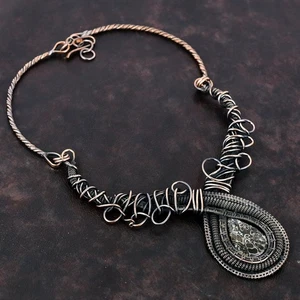 Collar de cadena envuelto en alambre de compromiso de cobre piedras preciosas de ágata Turritella joyería - Imagen 1 de 6