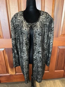 Papell Boutique Evening Black SILK Long Sleeve Cardigan Sequined Beaded 3X - Picture 1 of 9