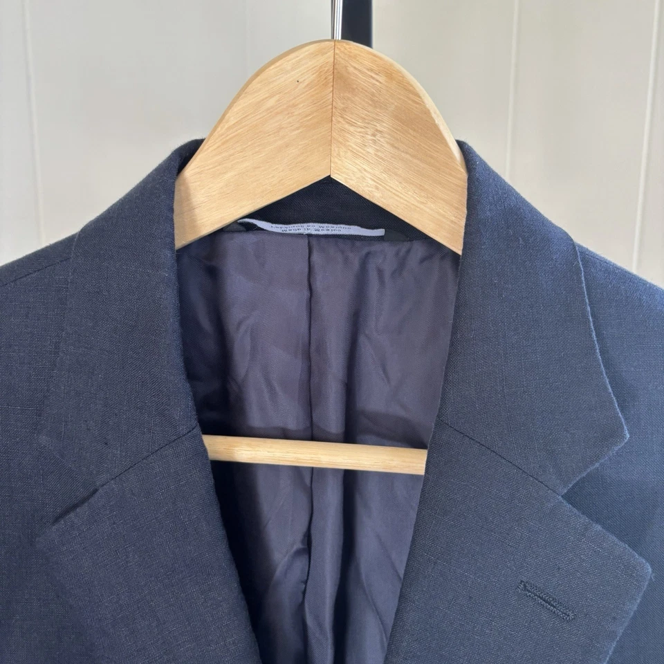 Nordstrom 男式商店 46L 海军蓝 Solbiati 亚麻安静豪华运动外套西装外套 — 第 1/4 张图片