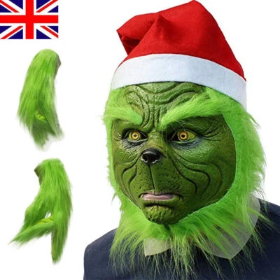 Full Head Latex Mask Gloves The Grinch Wig And Xmas Hat Monster Xmas Costume - Image 1 of 4