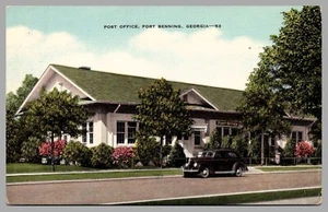 Postamt Fort Benning Georgia GA um 1930 Straßenansicht Leinen UNP Postkarte - Bild 1 von 2