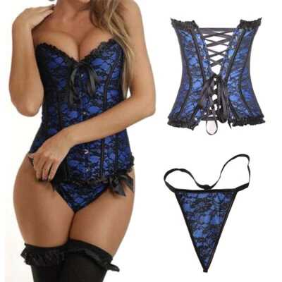 Corsé gótico satinado talla grande para mujer Bustier Top con cordones cintura entrenamiento ajustador @ Foto 1 de 4