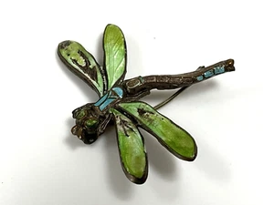 Broche Libélula Vintage Esmalte Verde y Azul Blanco Metal Cierre Gancho - Imagen 1 de 14