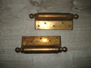Antique Pair Brass Plated 6 1/2" Heavy Metal BOMMER SPRING HINGES  Screws 1892 - Picture 1 of 6