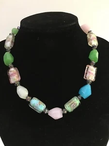 Chunky Pastel Art Glass Necklace Beaded Beautiful Costume Jewelry - Picture 1 of 11