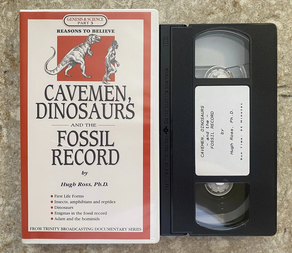 VHS: Cavemen Dinosaurs & Fossil Record: Genesis Science Pt 3: Hugh Ross - Image 1 of 1