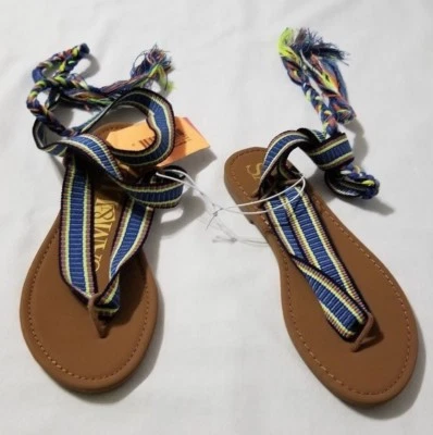 Nuevas Sandalias Tanga Para Mujer Sam & Libby Azul Flor Gladiador Talla 6 Foto 1 de 4