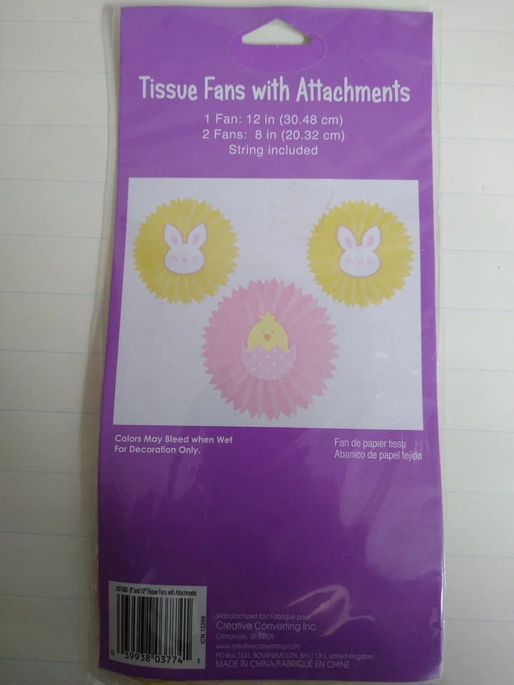 Easter Bunny & Chick Tissue Fans with Heart Attachment 3 Pack Easter Decoration - Image 1 of 2