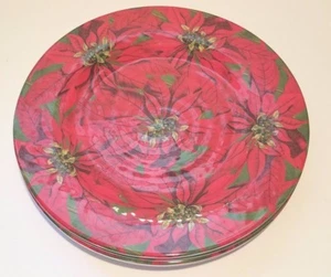 ANNIE MODICA Christmas Melamine Dinner Plates Poinsettias 11" x 4 - Picture 1 of 6
