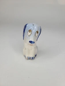 Vintage SAD EYED DOGS PEPPER SHAKER Blue & White w/ Gold Trim 2.75" T - Picture 1 of 10