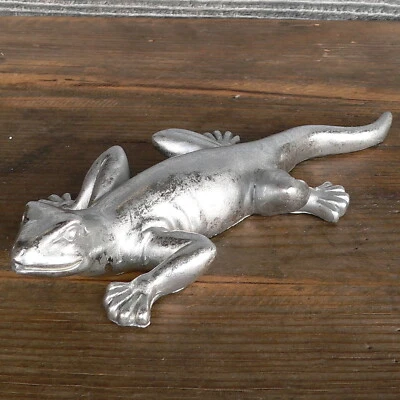 Gecko silber 24cm Skulptur Echse Tierfigur Dekofigur Deko Eidechse Salamander - Bild 1 von 3