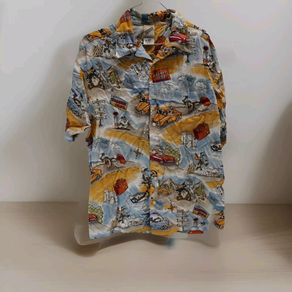 Camisa De Comedor De Colección Warner Bros. Para Hombres Rara 100% Rayón Looney Tunes M Foto 1 de 4