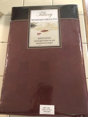 Tillary Microfiber(60” X  84”) Oblong Tablecloth Burgundy Wine Color Spillproof - Image 1 of 4