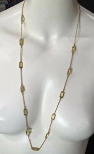 Conjunto de collar largo de 32" de eslabones de piedra sintética con rectángulo facetado tono dorado - Imagen 1 de 3