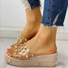 Slide Sandals Women Dressy Fashion Pearl Platform Wedge Heel Outer Wear