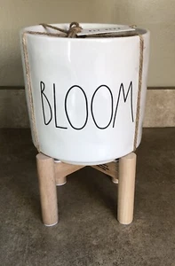 Rae Dunn BLOOM Planter With Natural Wood Stand Brand New - Picture 1 of 9