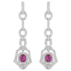 9.69 TCW Simulated Pink Ruby & White Sapphire Gorgeous Dangling Wedding Earrings - Picture 1 of 6